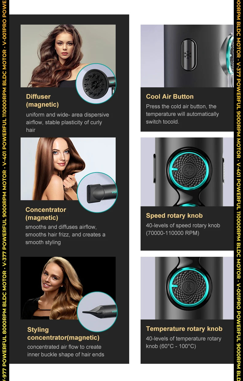 VGR Hair Trimmer Brushless Motor Clipper Professional Hair Dryer Beard Trimmer 4 IN 1 Multifunctional Barber Combo V-001 V-401.