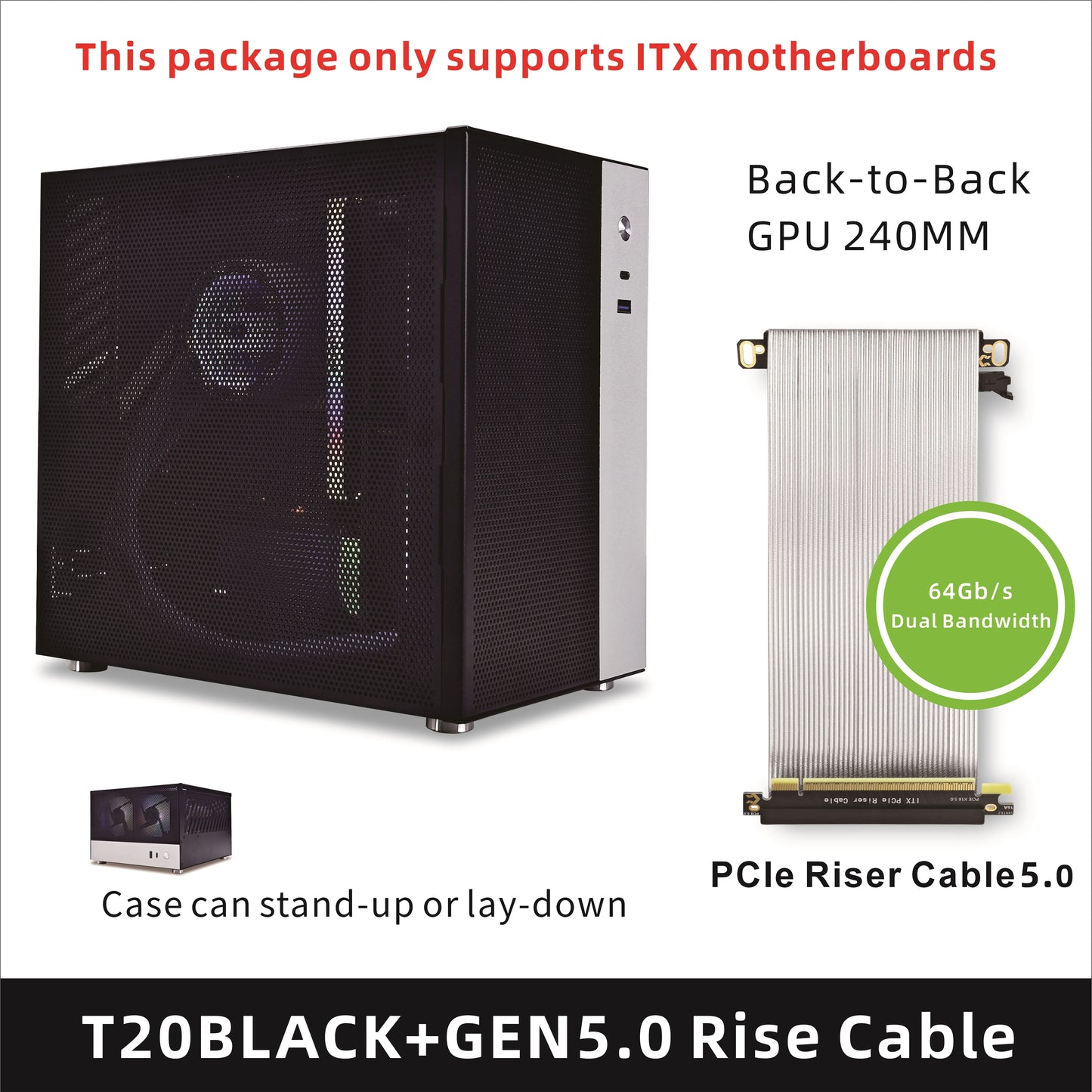 METALFISH T20 Mini ITX Case 9L Gaming Computer White Chassis Compact PC Support Flex PSU/100mm Cooler/180Liquid Cooler/240mm GPU