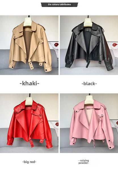 Schaffellmantel für Damen, Lederjacke, Winter, Frühling, Moto, Biker, echt, Top-Qualität, Schwarz.