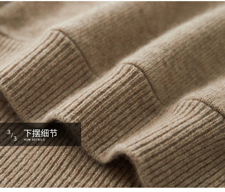 One-piece Hat with Pocket Men's Pullover 100% Cashmere Knitted Sweater Casual Comfortable Top Base Shirt Men's Clothing.