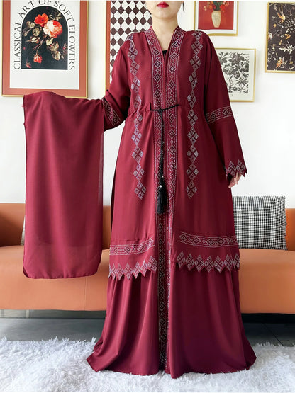 Laxury Design New Women Elegant Dress Chiffon Open Abaya Muslim Women Dress Islamic Clothing Cardigan Abaya Women Muslim Dress