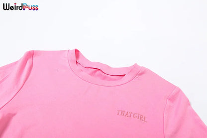 Weird Puss Casual Sporty 2 Piece Set Women Letter Embroidery Crop Tops+Side Tassel Straight Pants Matching Streetwear Tracksuits