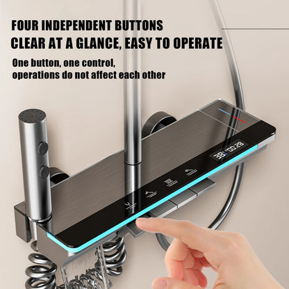 Digital Thermostatic Shower System with Smart Temperature Memory, Easy to Install LED Rain Shower & Brass Faucet Set
