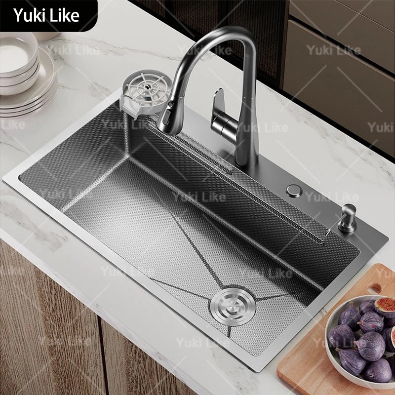 Kitchen Sink Stainless Steel Rice Grain Pattern Multifunctional Wear and Stain Resistant Large Single Slot Wash Dish Basin