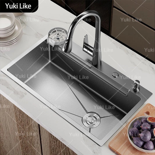 Kitchen Sink Stainless Steel Rice Grain Pattern Multifunctional Wear and Stain Resistant Large Single Slot Wash Dish Basin