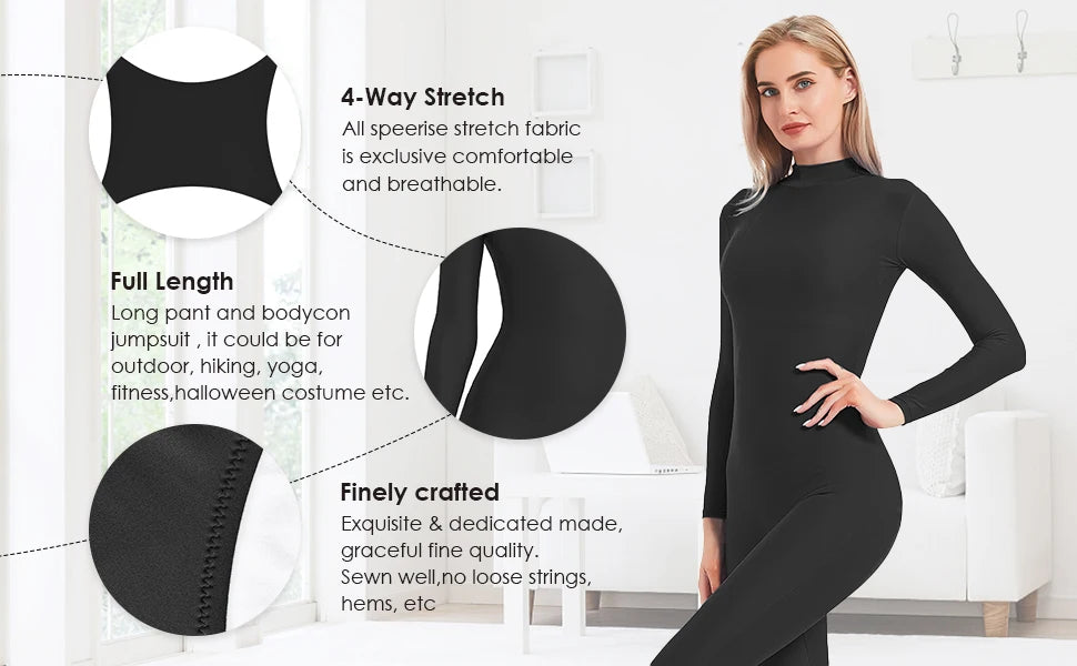 Unisex  Turtleneck Unitard Full Body Leotard  Long Sleeve Yoga Bodysuit Women Catsuit Daily Fitness Wear Cosplay Suits.