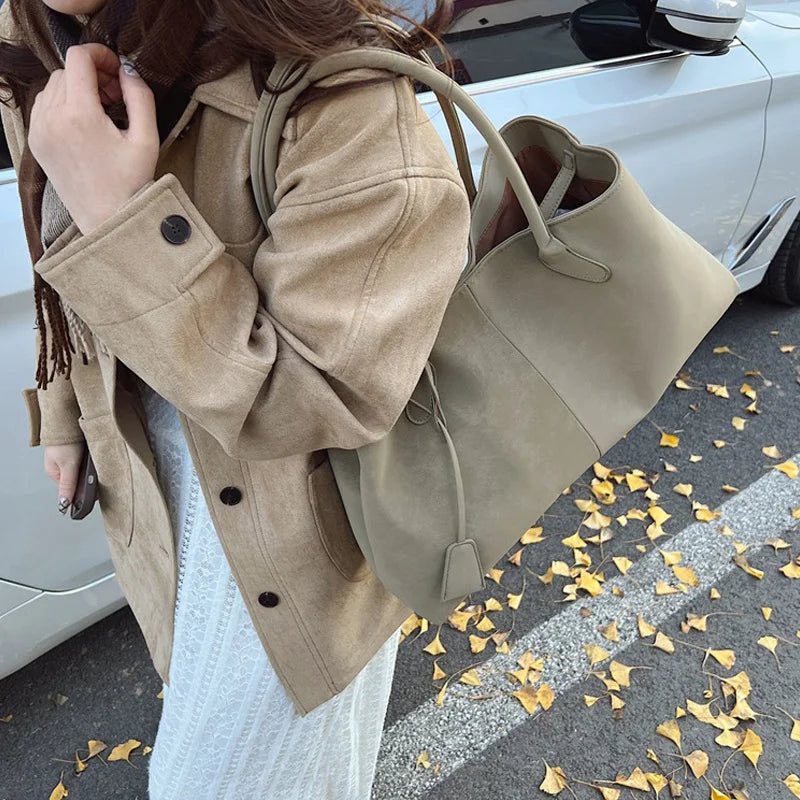 Korean Style Casual Suede Shoulder Bag for Girls Large Capacity All-match Shoulder Pouch Handbag Underarm Tote Storage.