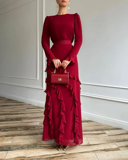 Muslim 2 Piece Set Women Party Skirt Top Suit Ruffles Ramadan Morocco Dubai Islam Ensemble Femme 2025 Arabic Long Skirts Outfits.