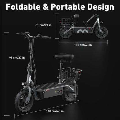 iScooter F2 Foldable Adult Electric Scooter with Seat E-Scooter 30KM/H Electric Kick Scooter 500W Skateboards Kickboard 10 Inch.