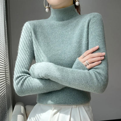 Herbst Winter Frauen Pullover Slim Fit Hohe Strecth Pullover Langarm Inneren Tragen Mock Neck Gestrickte Tops Koreanische Mode Jumper