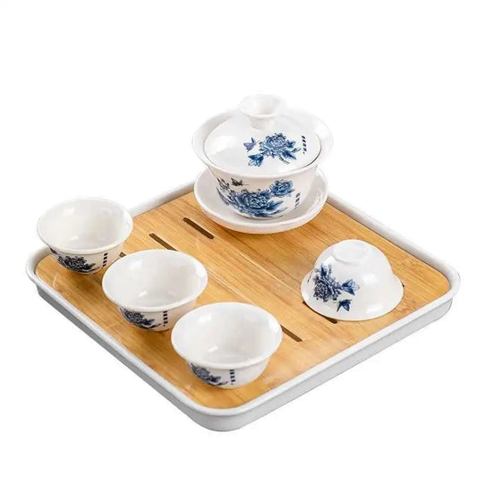 1 gaiwan 4 cups 1 teaboad Ceramic kungfu tea set household  one cover bowl four cups living room kungfu office reception.