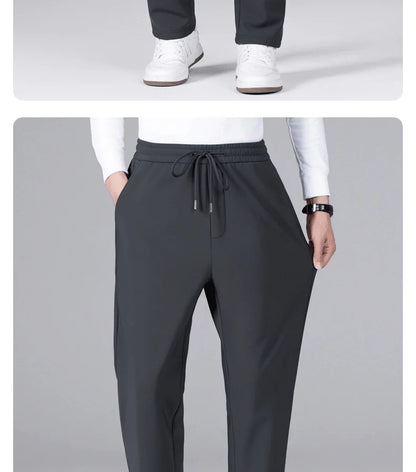 M-9XL Plus Velvet Trousers Men's Plus Size Autumn and Winter Thickened Casual Sports Pants Fat Mid-high Waist Solid Color Pants.