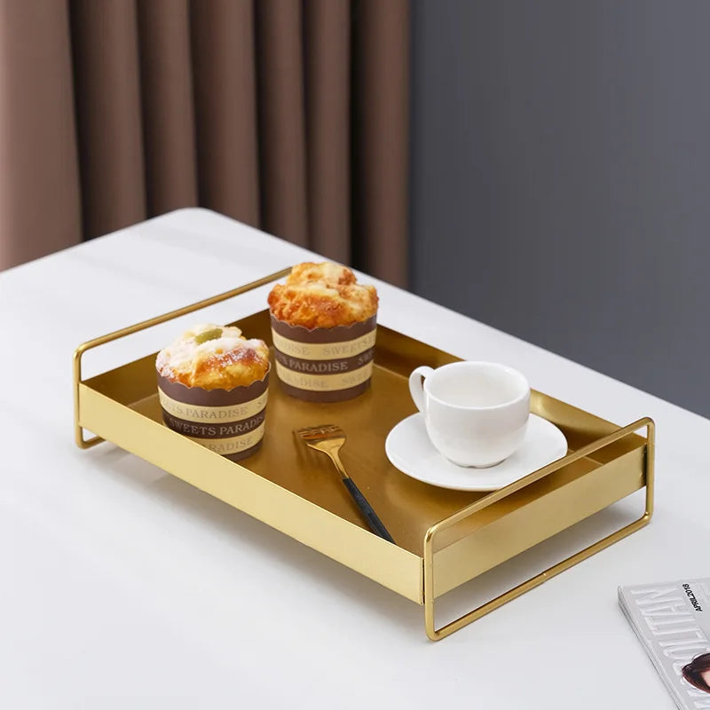 1PC Nordic Metal Tray Dried Fruit Plate Snack Fruit Dish Rectangular Snack Tray Storage Plate With Lid Dessert Tray.