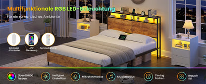 140x200 mit Gitterrahmen, integrierte LED-Beleuchtung und Ladestation (2 AC-Steckdosen, 2 USB-Anschlüsse), Bett 140x200 Mit Lattenrost Au