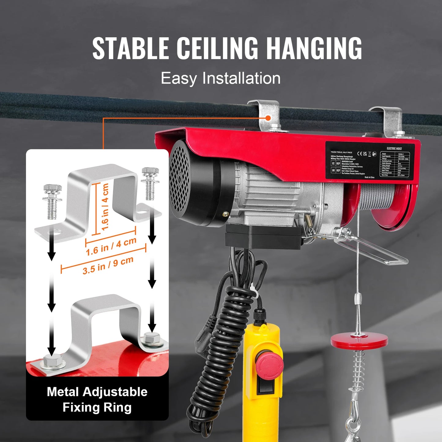 SucceBuy 880/1760/2640lbs Wired Electric Hoist with 40ft Lifting Height & Pure Copper Motor Electric Steel Wire Winch for Garage.