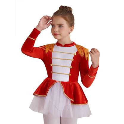 Kinder Mädchen Halloween Weihnachten Karneval Zirkus Zirkusdirektor Cosplay Performance Kostüm Langarm Mesh Trikot Tutu Kleid