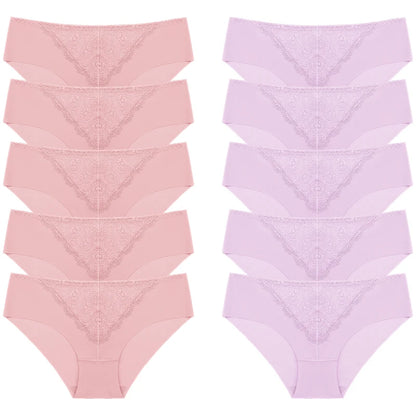 BZEL 10PCS/Set Women's Panties Exquisite Sweet Lace Underwear Sexy Lingerie Silk Satin Briefs Woman Comfort Breathable Underpant
