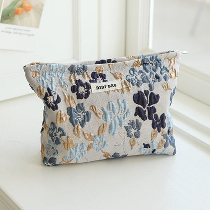 White Embroidery Daisy Women's Makeup Bag Portable Coin Purse Key Case Cosmetics Lipstick Storage Bag Commuter Liner Bag Ins