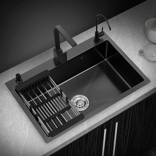 kitchen sink Black nano-sink single-slot household hand-washing basin kitchen large 304 stainless steel sink sink bowl