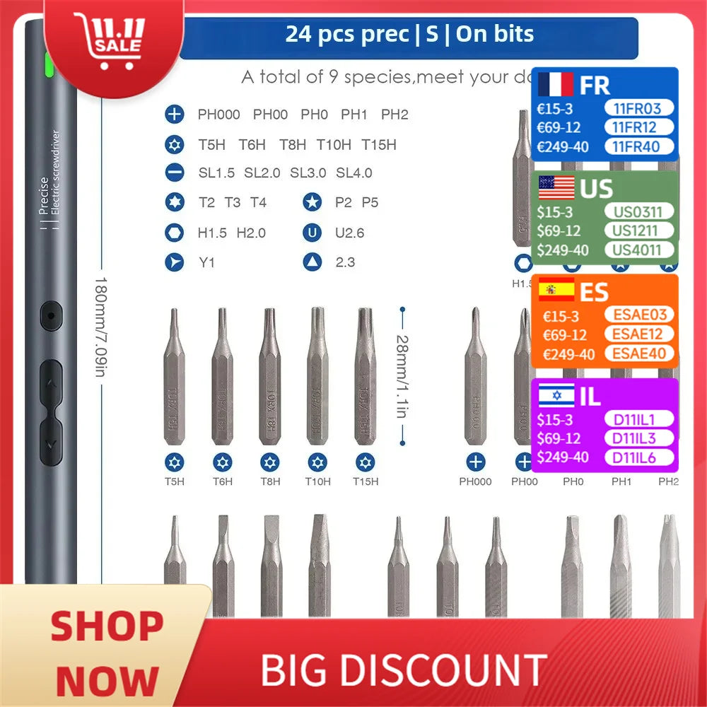 28/62 in 1 Elektro-Schraubendreher-Set, Präzisions-Elektrowerkzeug-Set, wiederaufladbar, kabellos, Mini, kleine Bits für Xiaomi Mobile Cell Repair