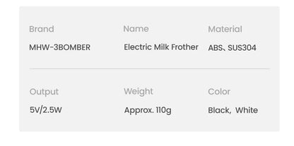 MHW-3BOMEBR Rechargeable Milk Frother Handheld Electric Foam Maker Stainless Steel Whisk Drink Mixer Foamer for Latte/Cappuccino.