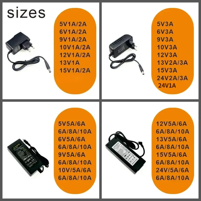 Power Supply Adapter 220V AC DC 5V 6V 8V 9V 10V 12V 13V 15V 24V Universal Charger 1A 2A 3A 5A 6A 8A 10A EU US For LED Driver.