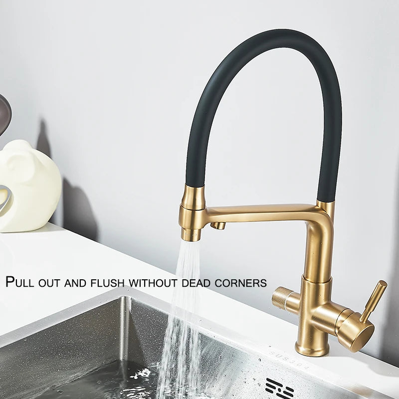 Drinking Water Kitchen Faucet Pull Down Sprayer 360 Rotate Mixer Tap Deck Mount Filtered Water Tap Hot Cold Water Crane
