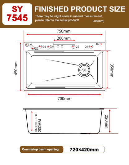 Stainless Steel Digital Kitchen Sink Large Waterfall Pull Out Faucet Honeycomb Embossed Sink Set