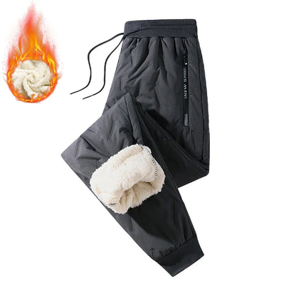 Winter Sweatwear Men's Plush Thick Sweatpant Thermal Zipper Pocket Trousers Casual Jogger Outdoor Windproof Thickened Pants.