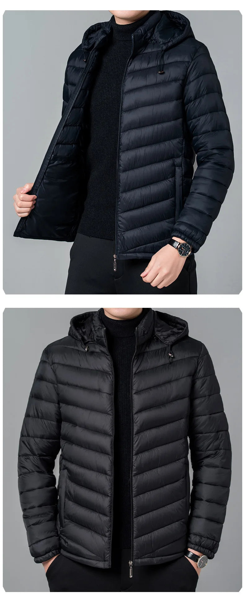 New Autumn Men's Thin Cotton Jacket Ribs Middle-aged and Elderly Hooded Cotton.