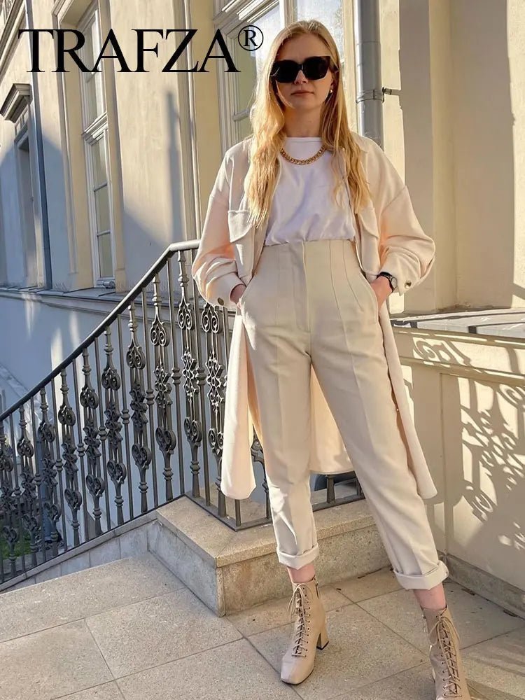 TRAFZA Frauen Elegante Feste Bleistift Hosen Hohe Taille Hose Für Frauen Casual Streetwear Frau Hosen Büro Tragen Chic Hose.