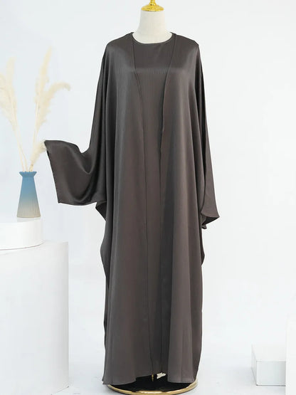 Muslim Turkish Women Arabic Dubai Abaya Long Dress Modest Ramadan Robe Liner Dress Kaftan Two-Piece Set Femme Islam Clothing Set