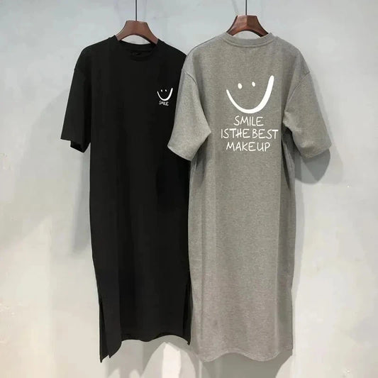 Frauen Sommer Neue Kurzarm T-shirt Kleid Lose Mittlere Länge Über Knie Kleid