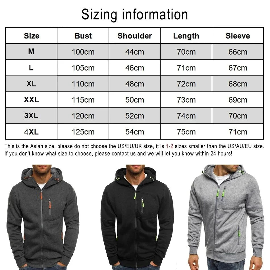 Men's hooded zipper jacket with pockets, custom logo image text, casual sports streetwear, men's cardigan wool sweater, fashion.