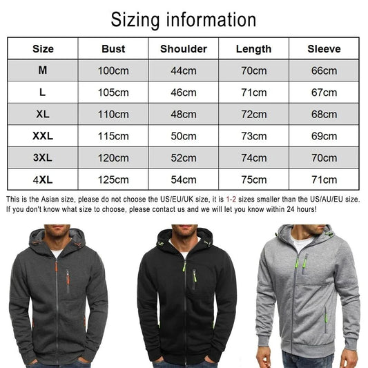 Men's hooded zipper jacket with pockets, custom logo image text, casual sports streetwear, men's cardigan wool sweater, fashion.