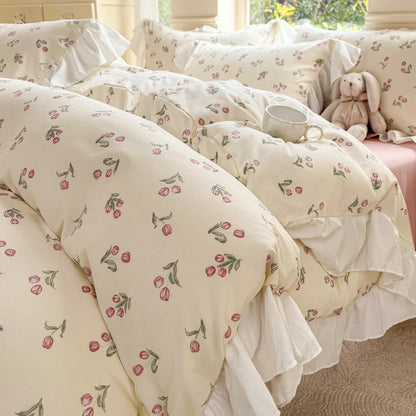 INS Princess 2025 New Style Bedding Sets Sweat Bow Quilt Cover Romantic Bedclothes Decor Woman Bedroom Duvet Cover Set 4pcs.