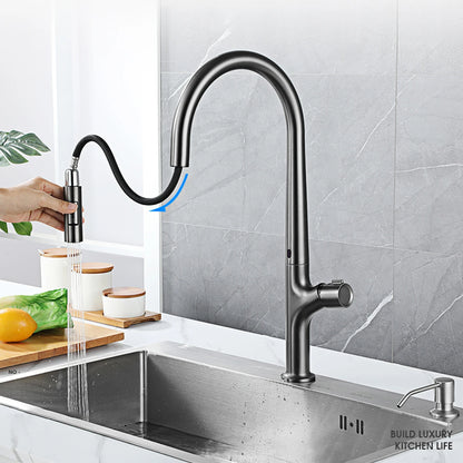 High-end gun gray brass kitchen faucet induction design single handle cold and hot dual control 2 function simple sink faucet