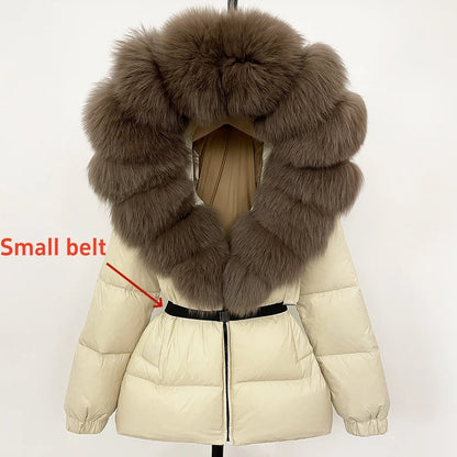 OFTBUY 2025 Winter Kleidung Puffer Jacke Frauen Echt Fox Pelz Mit Kapuze Dicke Warme 90% Weiße Ente Unten Mantel Weibliche Parkas wasserdicht.