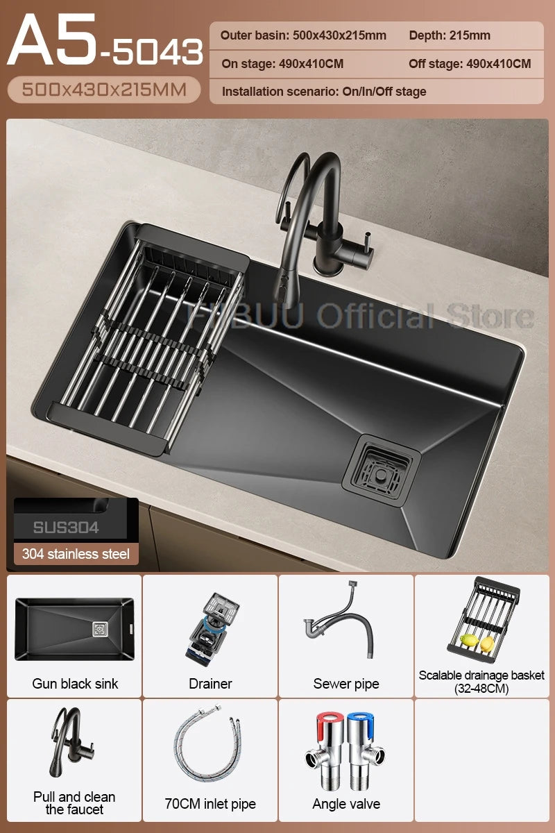 304 Stainless Steel Kitchen Sink Single Bowl Thickened Material Undermount Basin Vegatable Workstation With Drain Accessories