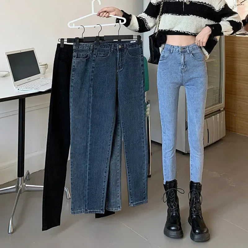 High-waisted Slimming Women's Jeans Fashionable Skinny Denim Pants Spring New Style.