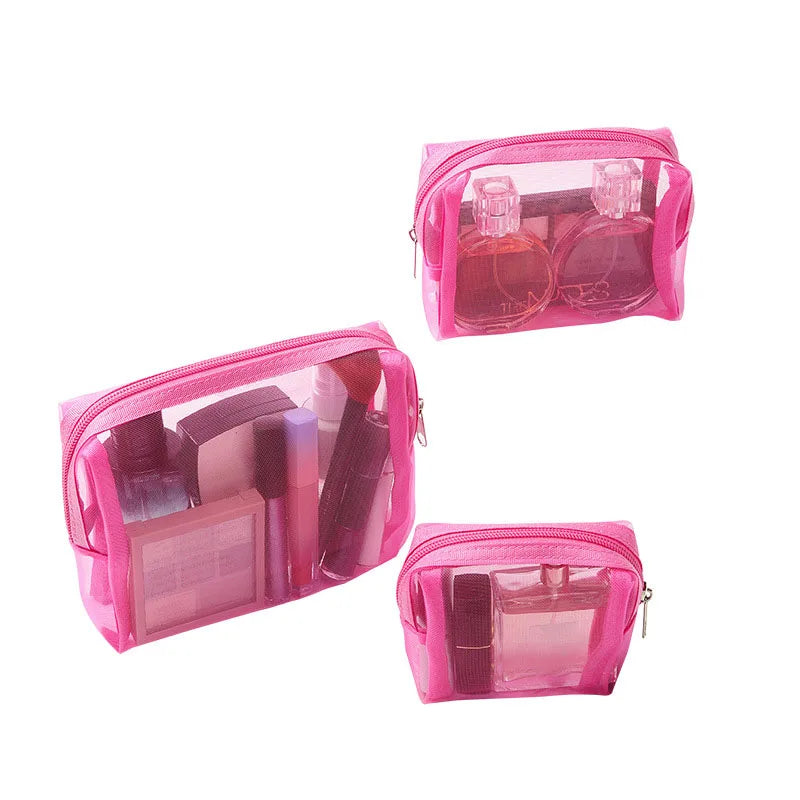 3Pcs/Set Small Large Cosmetic Bags Simple Mesh Storage Toiletry Bag PWomen Female Lightweight Transparent Makeup Bag with Zipper.