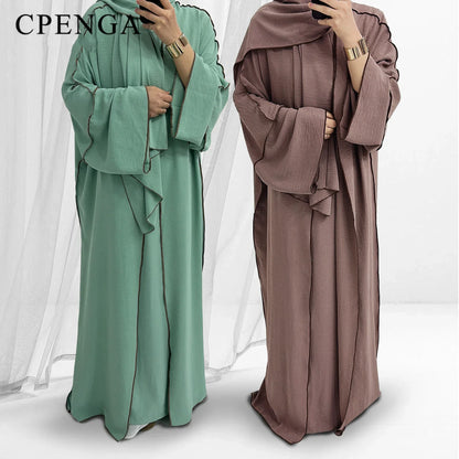 Muslim Abaya3 Pieces Dress for Women Arab Plain Hijab Ramadan Islamic.