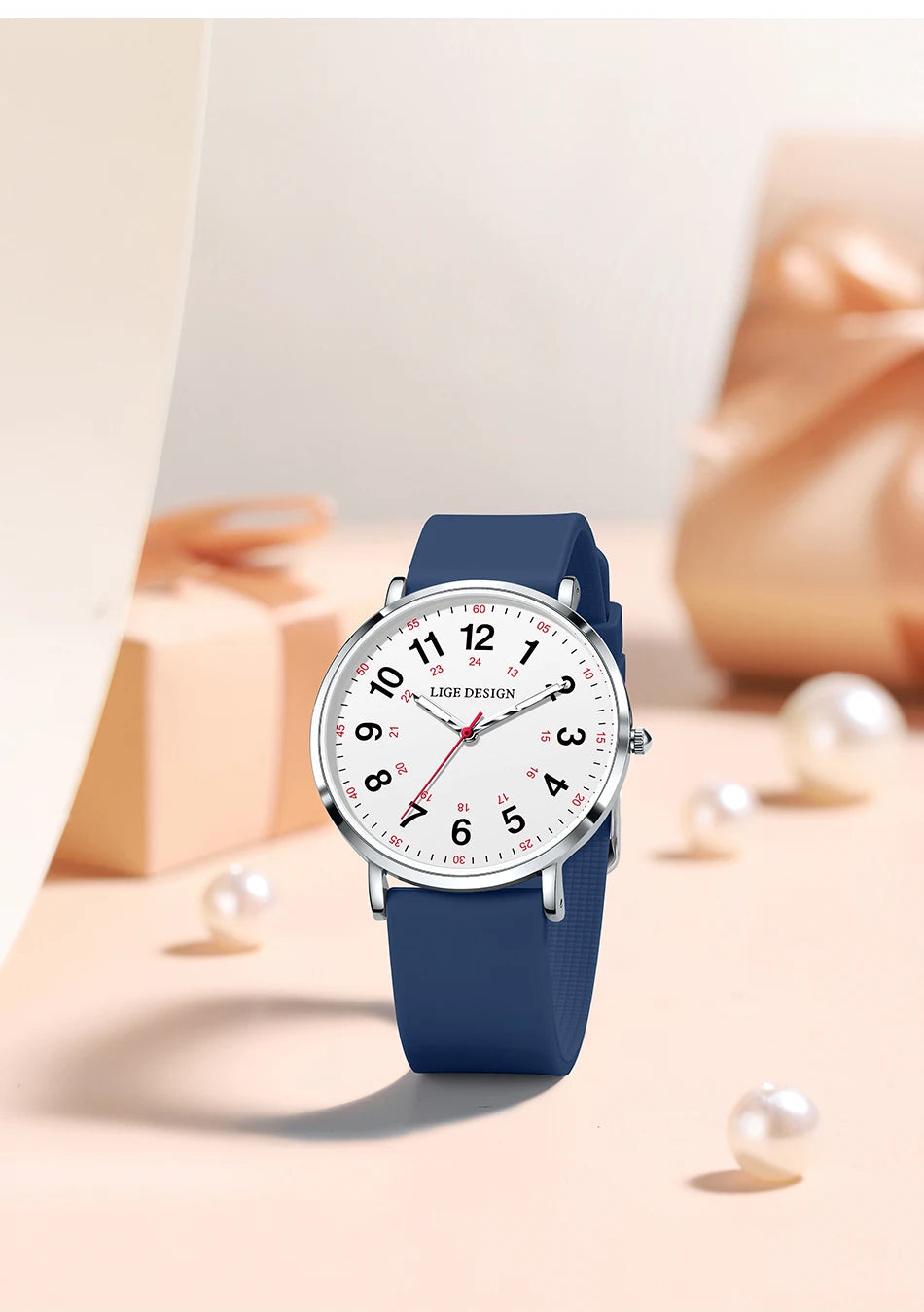 LIGE Fashion Elegant Watches for Woman Ladies Candy Color Silicone Casual Luminous Waterproof Dress Quartz Women's Wristwatches.