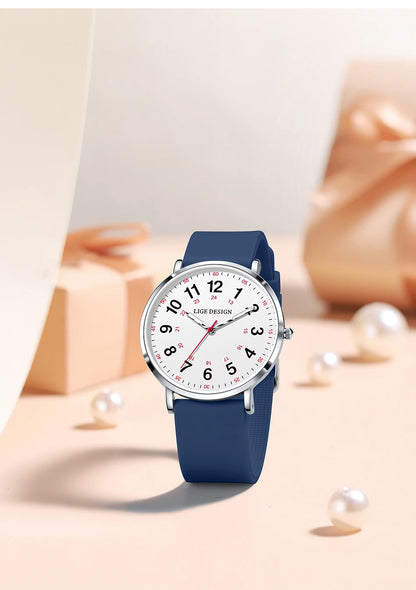 LIGE Fashion Elegant Watches for Woman Ladies Candy Color Silicone Casual Luminous Waterproof Dress Quartz Women's Wristwatches.
