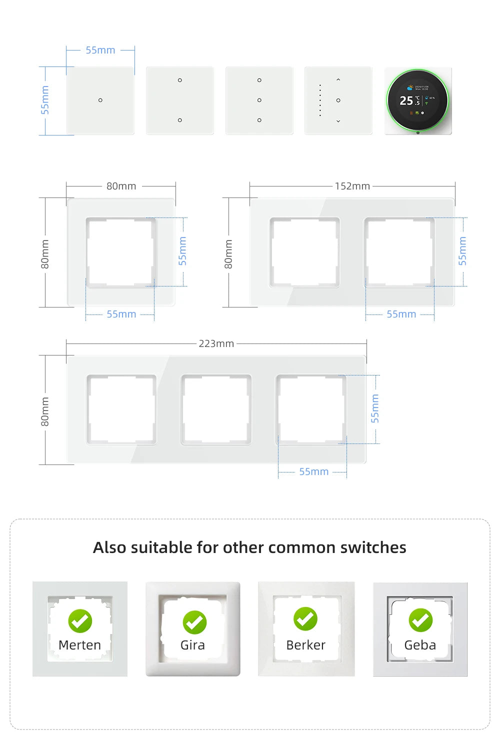 AVATTO Tuya WiFi Smart Lichtschalter/Vorhangschalter, Multi-Frame-Kombinationslichter und Vorhangschalter unterstützen Alexa Google Home.