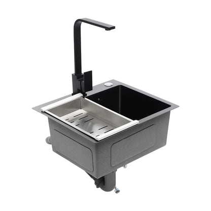 Küchenspüle aus Edelstahl 201 mit Wasserhahn, Seifenspender für Häuser, Restaurants, Wäschezimmer, Keller, 45 x 40 x 20 cm