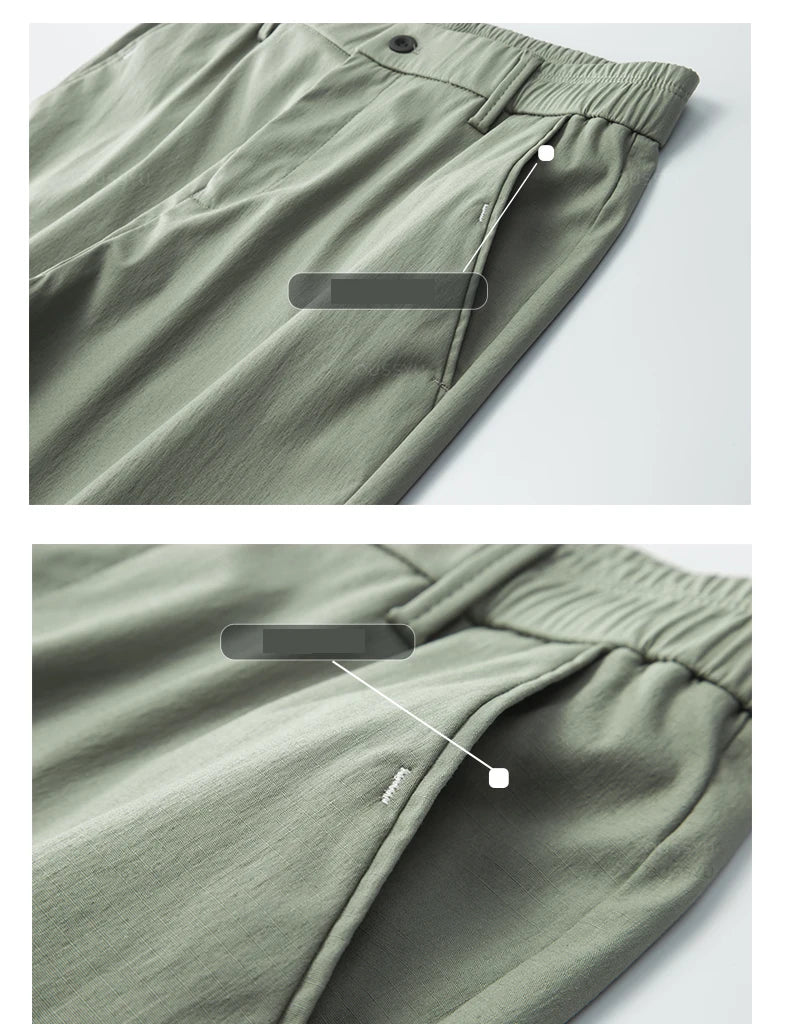 Spring Summer Casual Pants Men Thin Stretch Slim Fit Elastic Waist Business Classic Korean Trousers Male Khaki Gray 38.
