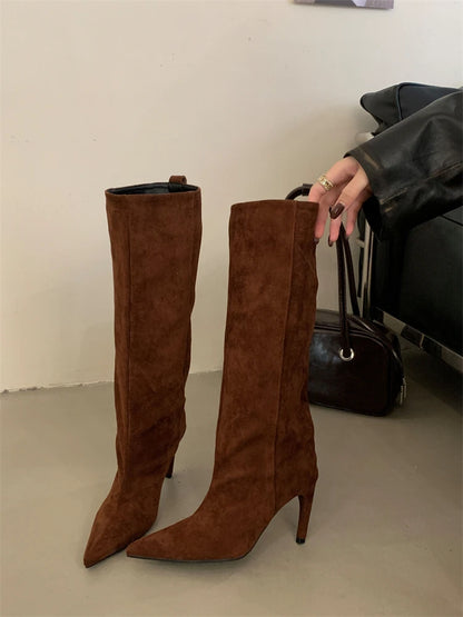 Eilyken Winter Street Style Pointed Toe Knee-High Women Boots Thin Heels Shoes Female Punk Vintage Long Booties Zapatos De Muje.