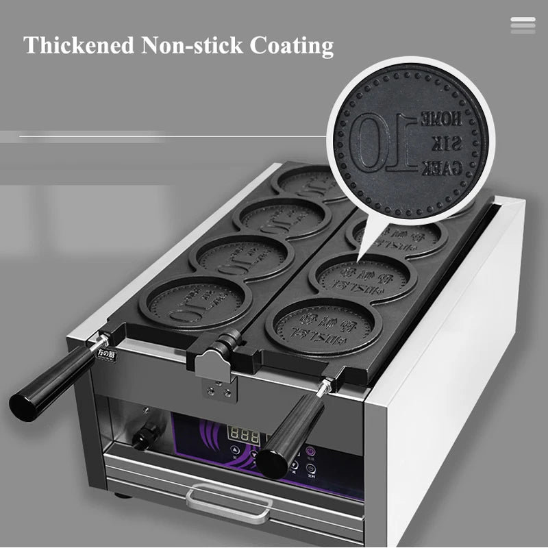 4pcs Non-stick Coating Gold Coin Waffle Machine Korean 10 Won Gold Coin Waffle Maker Machine 3000W Round Coin Cake Machine.