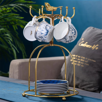 Elegant Cup and Saucer Set Bone China Sugar Jar Milk Jug Coffee Pot Set Cyan Magnolia Home English Mug Teaset Dessert Plate